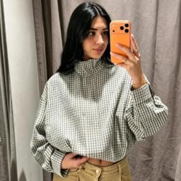 Jaqueta Bomber Xadrez HXAO para Mulheres, Jaqueta de Primavera e Outono 2026, Top Curto Oversized de Manga Longa, Casaco Casual com Zíper para Atividades ao Ar Livre. - Image 5