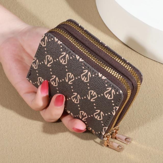 Carteira Vintage com Zíper Múltiplos Slots Couro Sintético Elegante Bolsa de Moedas