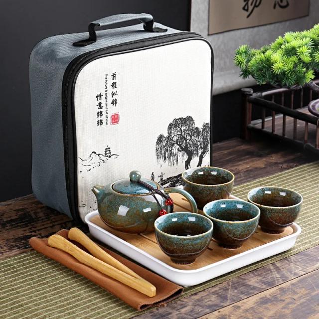 Conjunto de Chá Kung Fu Portátil Cerâmica 4 Copos