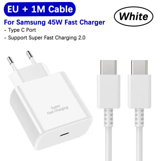 Samsung Carregador Super Rápido 45W PD Tipo C EU US para Galaxy S26 S25 FE S24 Ultra S23 Plus A55 A56 M55 Tab S11 S10