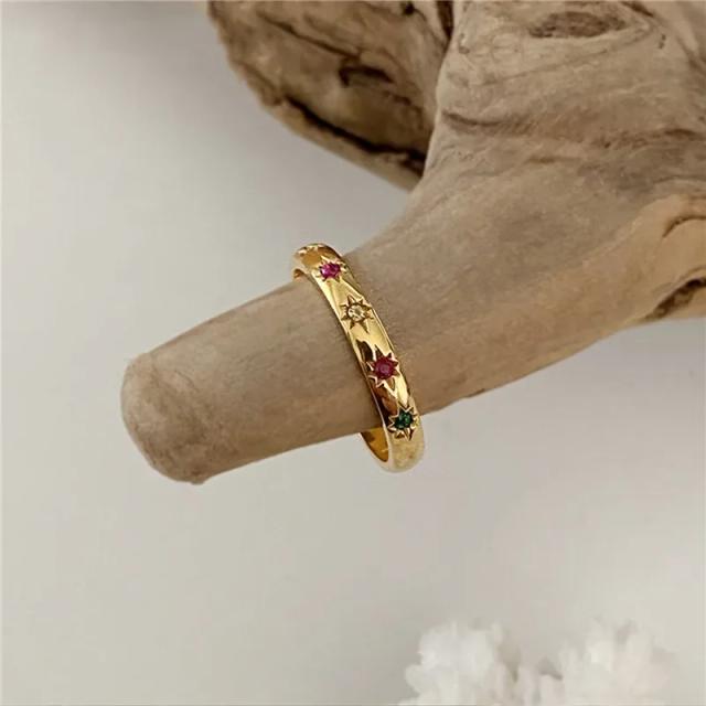 Anel Aço Inoxidável Zircônia Cúbica Pedra Estrela Dourado 2 Peças