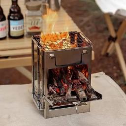 Fogão de aquecimento de acampamento ao ar livre, fogão de armazenamento portátil dobrável integrado ao ar livre, churrasqueira de aço inoxidável para lenha a carvão - Image 2