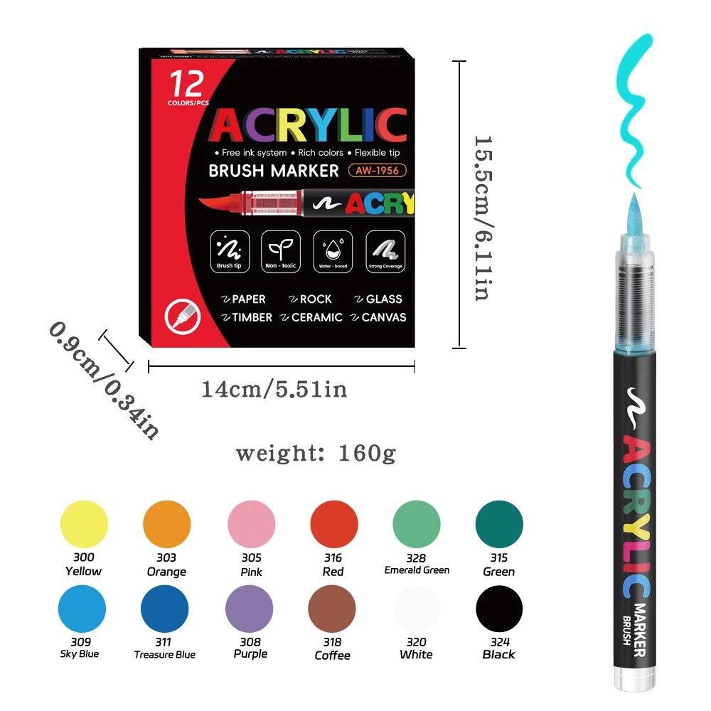 Caneta marcador de tinta acrílica, 12-288 cores, ponta de pincel, sistema de controle de tinta automático, marcador para pintura em rocha, madeira, presente de natal - Image 1