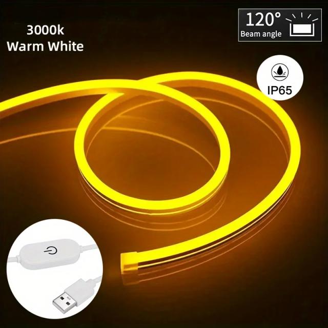 Fita LED Neon USB DC 5V Sensor de Toque Regulável Silicone Flexível IP67 1 Metro