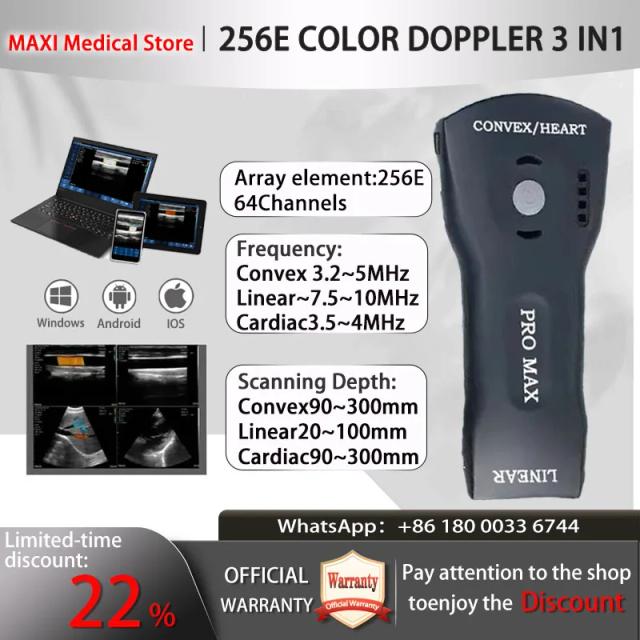 Máquina Portátil Ultrassom Doppler Colorido 3 em 1 Sonda Convexa Linear Fase
