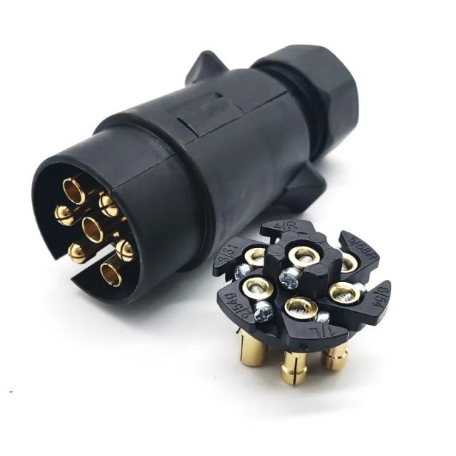 Conector Redondo Europeu 7 Pinos 12V Plugue Reboque Carro Caminhão À Prova D'Água