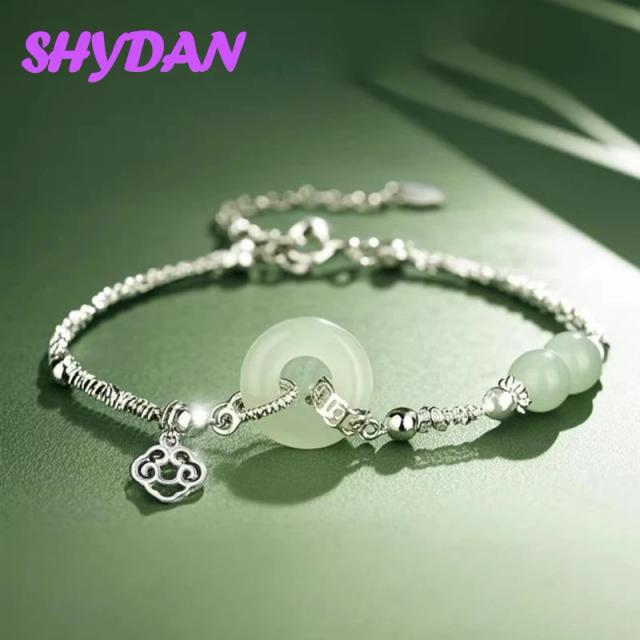 SHYDAN Pulseira de Jade Redonda em Prata 925 para Mulheres