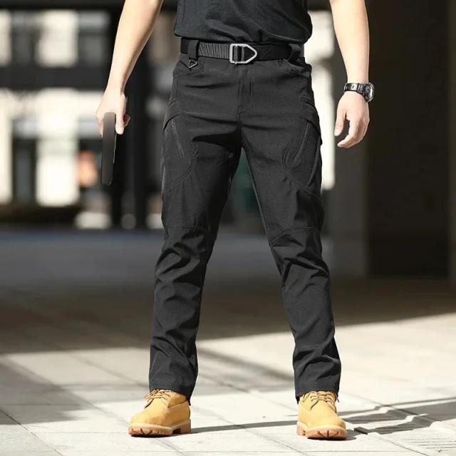 Calça cargo masculina à prova d'água, elástica, com vários bolsos, militar, para corrida ao ar livre, plus size, calças táticas