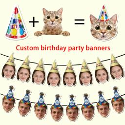 Faixa de Aniversário Personalizada com Foto, Banner de Bandeirolas com Estampa de Chapéu de Aniversário para Lembrancinhas de Festa de Aniversário, Banner de Feliz Aniversário - Image 3