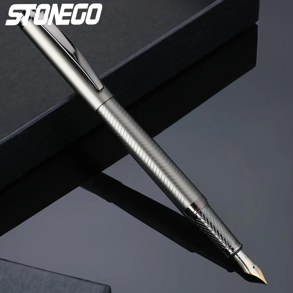 STONEGO-Caneta-tinteiro de metal para escrever, conversor de caneta preta, canetas caligrafia para escrever, diário, canetas de presente