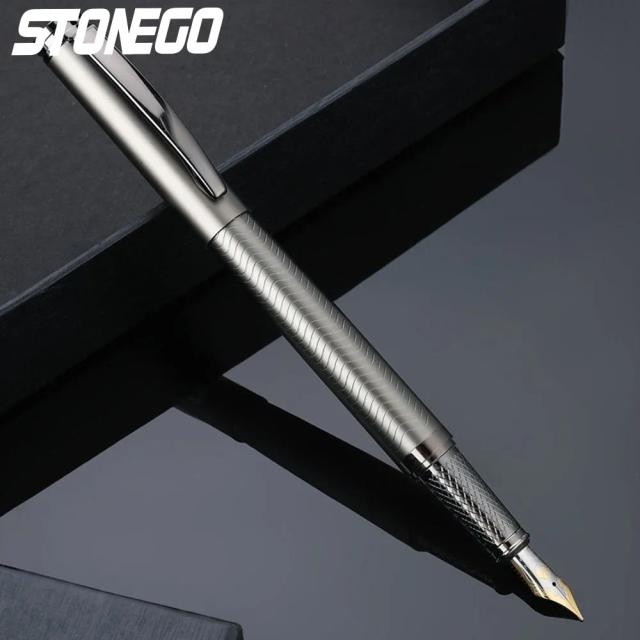 STONEGO-Caneta-tinteiro de metal para escrever, conversor de caneta preta, canetas caligrafia para escrever, diário, canetas de presente