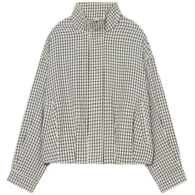 Jaqueta Bomber Xadrez HXAO Primavera/Outono Manga Longa Curta Casual Feminina