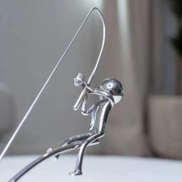 Escultura de pesca cinética artesanal, presente de metal, escultura de equilíbrio do pescador, ornamento de mesa, estátua de pesca para amantes de fishman - Image 1