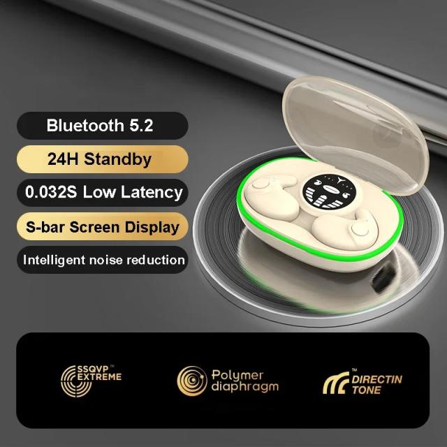 Fones de Ouvido Invisíveis Bluetooth 5.3 IPX5 à Prova D'água com Redução de Ruído e Controle de Toque