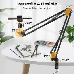 Tripé Flexível com Braço Articulado para Celular, Suporte de Mesa Dobrável, Âncora para Desktop, Laptop, Vídeo, Transmissão ao Vivo, Fotografia Aérea - Image 2
