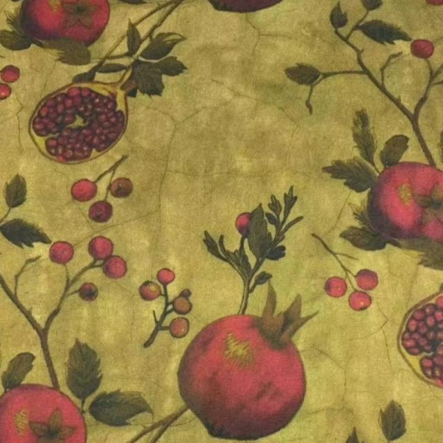 Tecido Seda Twill Elástico Bordado Granadas 140cm