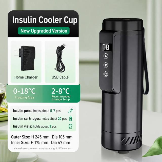 2-8 ° Estojo de Viagem para Insulina C com Controle de Temperatura Ajustável, Controle Digital de Temperatura por 30 Horas para 5 Canetas e Atividades ao Ar Livre