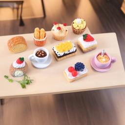 10 pçs resina em miniatura comida jogar café da manhã pão biscoitos creme bolo café artesanal diy acessórios decoração de casa de boneca - Image 1
