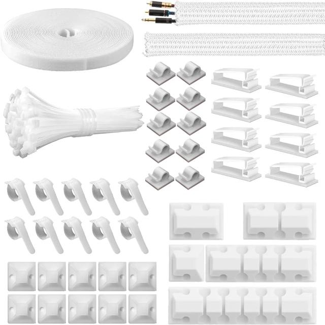 Conjunto Organizador de Cabos 146 Peças - Gerenciamento de Cabos em Silicone e Adesivos para Carro e Escritório