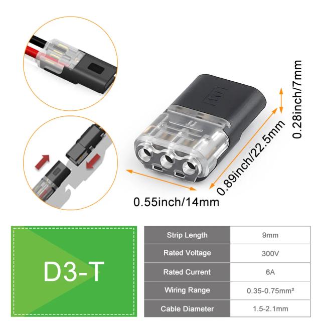 Conector de Fio Plugável 1/2/3 Pinos 50 Peças Bloco de Terminal Conexão Rápida Nylon Cobre