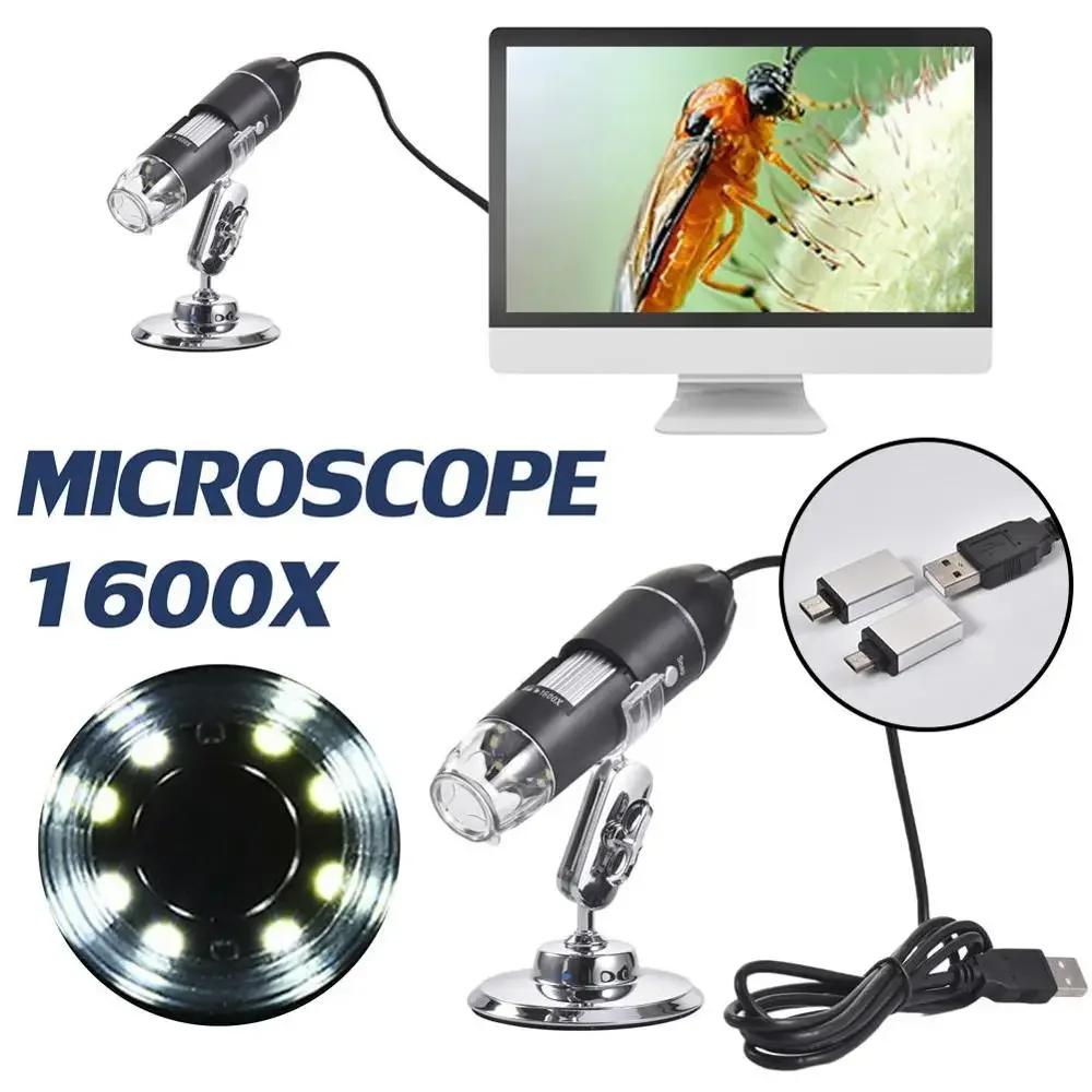 Ajustável 1600x 2mp 1080p 8 led microscópio digital tipo-c/micro usb lupa eletrônico estéreo usb endoscópio para telefone pc - Image 1