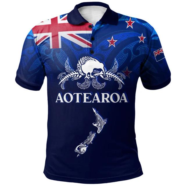 Nova Zelândia Rugby Impressão Polo Camisa para Homens, 3D Bandeira T-Shirt, Maori Padrões, Moda Roupas Vintage, NZ WAITANGI, Gráfico