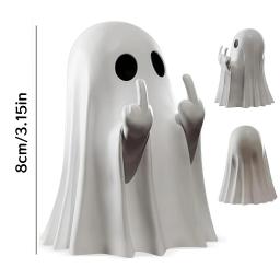 Estátua de fantasma de dedo médio fofa, decoração pequena de Halloween para casa, peça central para mesa de centro, figura de terror adorável - Image 2