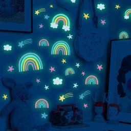 Adesivos de parede luminosos de desenho animado que brilham no escuro, fluorescente, arco-íris, decalque de parede para quartos de crianças, quarto, teto, berçário, decoração de casa - Image 1