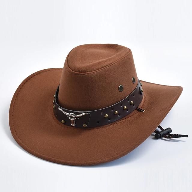 Chapéu de Cowboy Jazz Camurça Artificial Vintage E Borda Grande Unissex para Festa e Cosplay