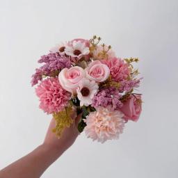 7-bifurcado artificial rosa hortênsia portátil filé de flor rosa flor seca flor de seda margarida decoração de casamento buquê de flores - Image 5