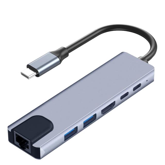 Hub USB-C 8 em 1 com HDTV 4K, RJ45 100Mbps, Leitores SD/TF e PD 100W para MacBook e Notebooks
