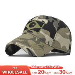Boné de beisebol masculino camuflado do exército, boné bordado com bandeira do brasil, esportes ao ar livre, chapéu tático para pai, casual, caça - Image 1