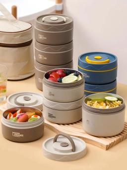 Conjunto de 3 peças: recipiente térmico portátil para micro-ondas, caixa de almoço, caixa bento de aço inoxidável, bolsa térmica à prova de vazamentos para almoço quente. - Image 2