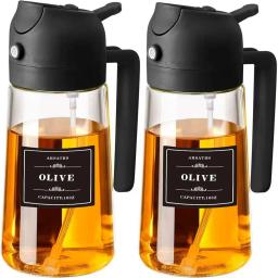 Pulverizador de óleo para cozinhar, cozinha 2 em 1 spray e despeje dispensador de azeite com adesivos, frasco de spray de óleo de vidro 470ml - Image 1