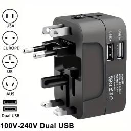 Adaptador de Energia AC Universal com Portas de Carregamento USB Duplas, Plugues e Tomadas de Viagem Universais, Adaptador de Energia AC EU-US - Image 1