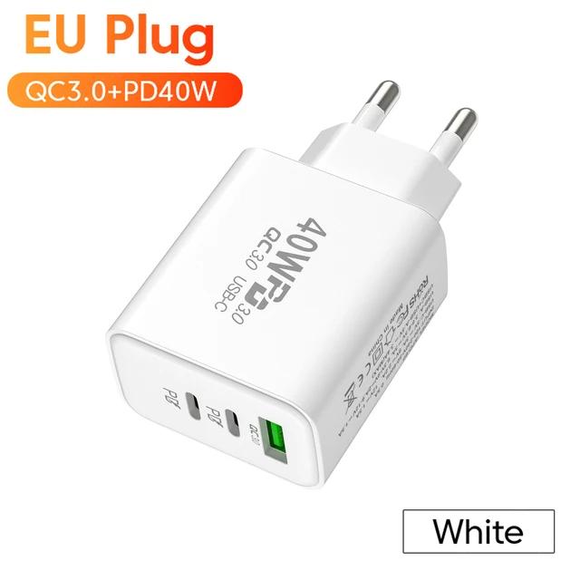 Carregador USB C 60W 3 Portas PD Carregamento Rápido Adaptador de Parede para iPhone 14 13 Xiaomi Huawei Samsung