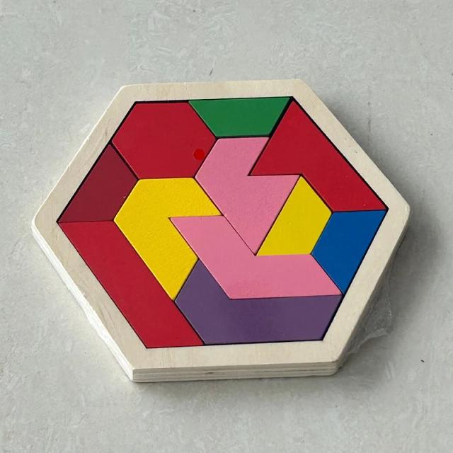 Quebra-Cabeça Hexagonal de Madeira 11 Peças - Jogo de Lógica Desafiador para Adultos
