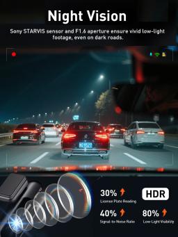 Câmera Veicular Dash Cam 4K UHD com Gravação Frontal e Traseira, Visão Noturna HDR, Wi-Fi Integrado e Modo de Estacionamento - Image 3