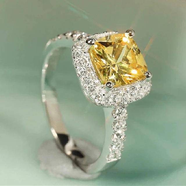 CAOSHI Anel de Casamento Glamoroso Cristal Amarelo Brilhante Latão Zircônia Cúbica