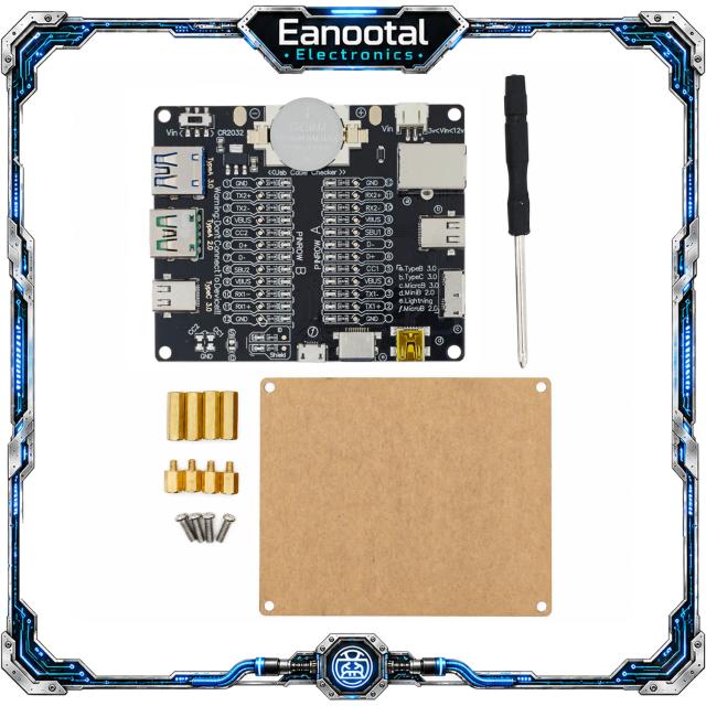 Placa Testadora de Cabos USB Tipo-C, Micro USB e iOS com 24 LEDs