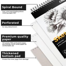 Caderno de Desenho Ohuhu em Fibra de Bambu, Papel Resistente a Rasgos, Encadernação Espiral Superior, Papel para Desenho e Pintura Livre de Ácido - Image 5