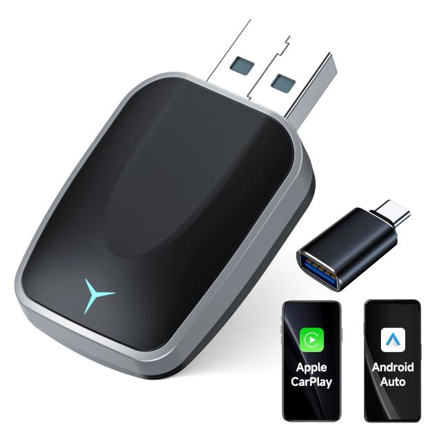 Adaptador CarPlay e Android Auto Sem Fio Plug & Play para iOS 10+ / Android 11+ Suporte USB-A/C