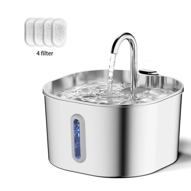 Fonte de Água para Gatos 2.2L Aço Inoxidável Dispensador Automático Silenciosa com Filtro