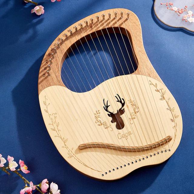 Harpa Lira 19 Cordas Mogno Madeira Instrumento Musical com Chave de Afinação e Cordas de Reposição
