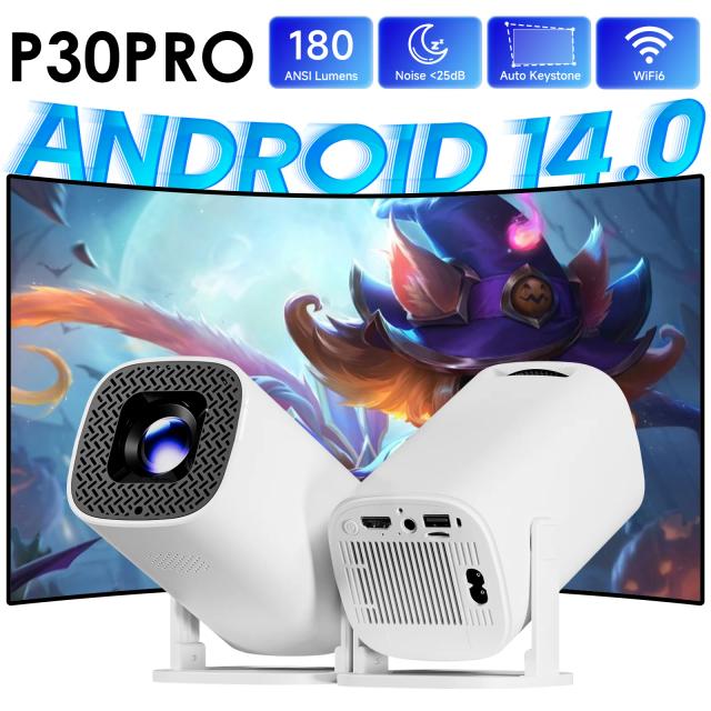 HONGTOP P30 PRO Mini Projetor Inteligente Android 14 WiFi6 BT 5.0 4K Suporte 1280*720P Portátil