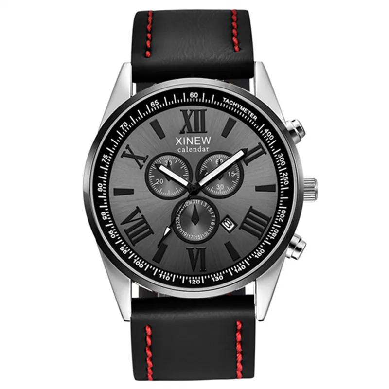 Original xinew marca relógios masculinos meninos moda casual pulseira de couro data quartzo relógio de pulso preto montre homme reloj hombre 2025 - Image 1