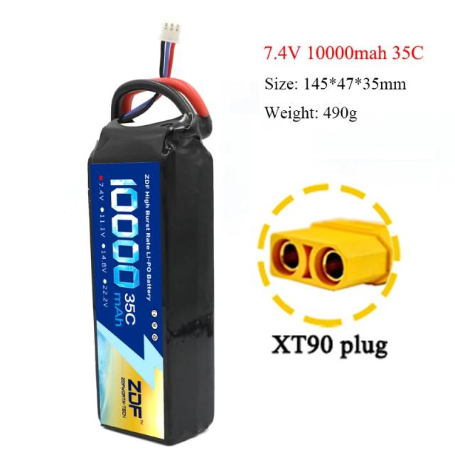 ZDF Lipo Bateria 2S/3S 7.4V/11.1V/14.8V 10000mAh 35C/70C XT90/XT60/T Plug para Drone Avião Carro Caminhão Barco Peças