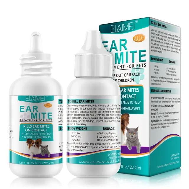 Tratamento Eficaz com Aloe para Ácaros de Orelha em Cães e Gatos - Pacote com 2 Garrafas que Eliminam Carrapatos e Acalmam a Coceira