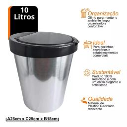 Lixeira Cozinha Com Tampa Lixeira Banheiro Cesto De Lixo Escritorio Lixeira De Plastico 10 Litros - Image 2