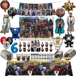 Skibidi-Decoração De Festa De Aniversário, Balões, Banner, Toppers De Bolo, Talheres, Fontes Do Partido, Contexto, Número, Brinquedos Do Chuveiro Do Bebê - Image 1